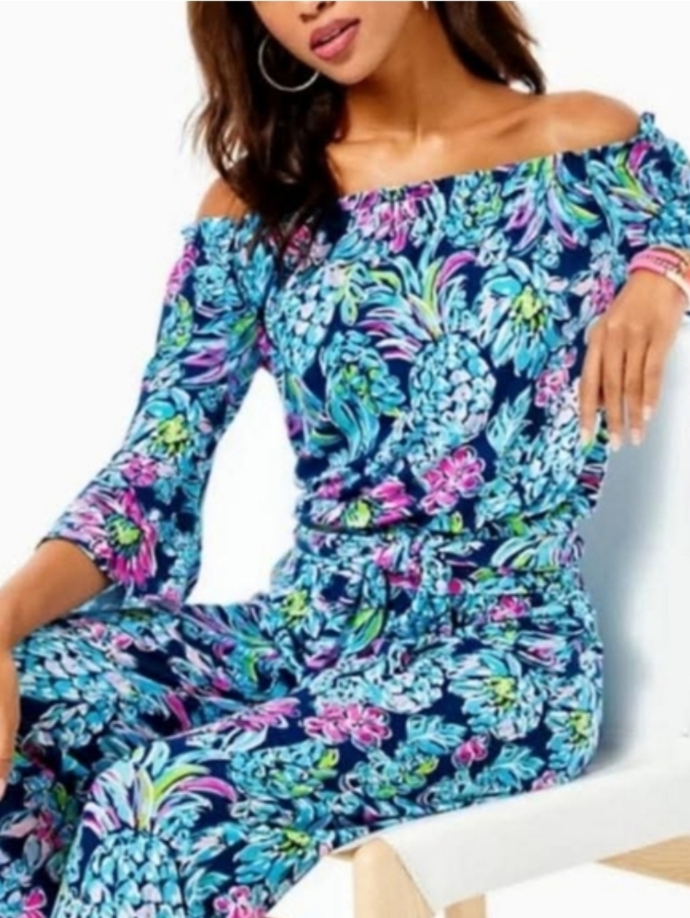 Lilly Pulitzer Calla Off-Shoulder High Tide Floral Jumpsuit